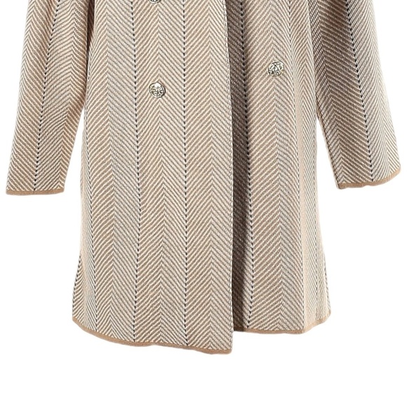Anne Klein Chevron Stripe Tan Peacoat Trench Style Knit Open Coatigan Size M NWT - Picture 5 of 10